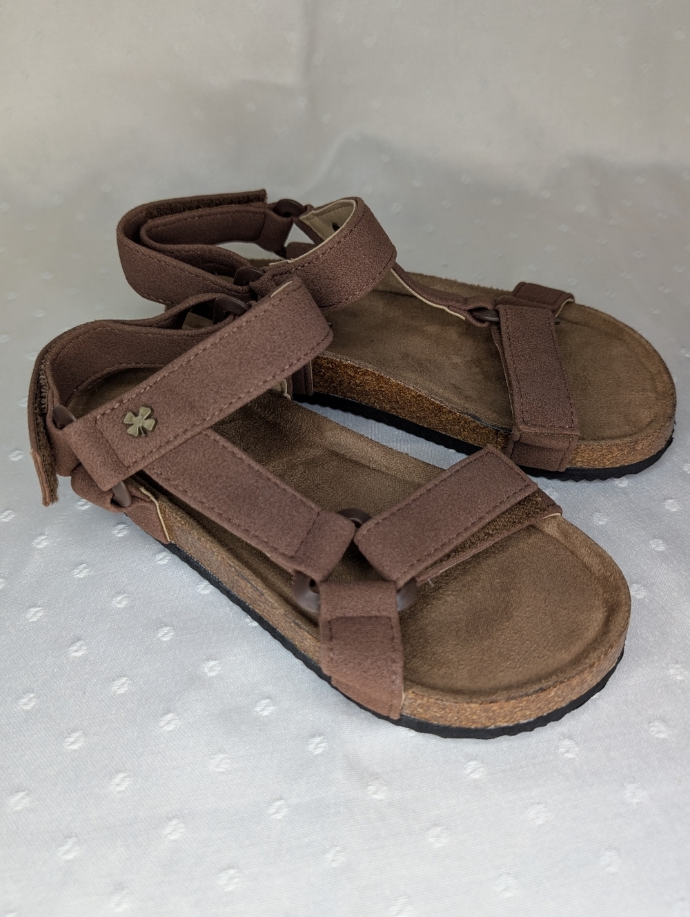 Lucky Brand Girls Size 2 Brown Sueded Strappy Cork Footbed Sandals Hook & Latch